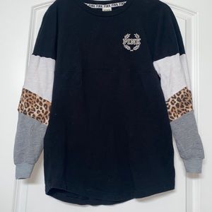 long sleeve pink color block shirt